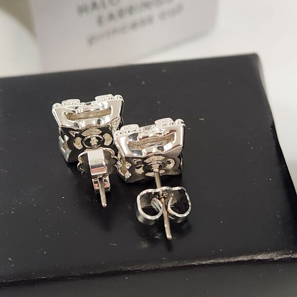 Avon Halo Cubic Zirconia Stud Earrings Princess Cut x 4 NEW - Picture 5 of 10